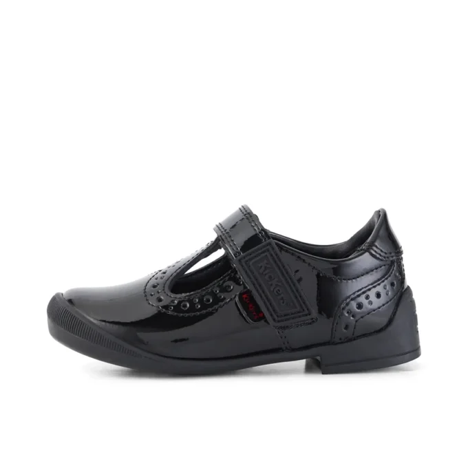 Bebek Kızlar Bridie Brogue T-Vel Siyah Suni Deri