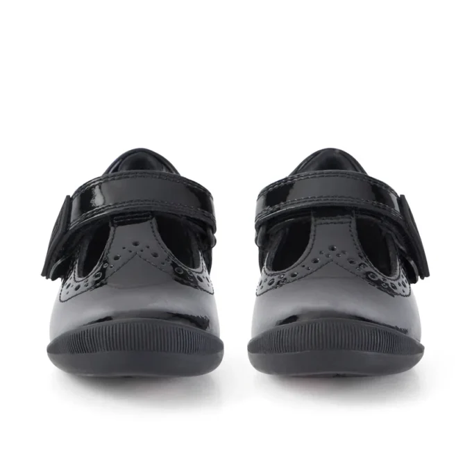 Bebek Kızlar Bridie Brogue T-Vel Siyah Suni Deri