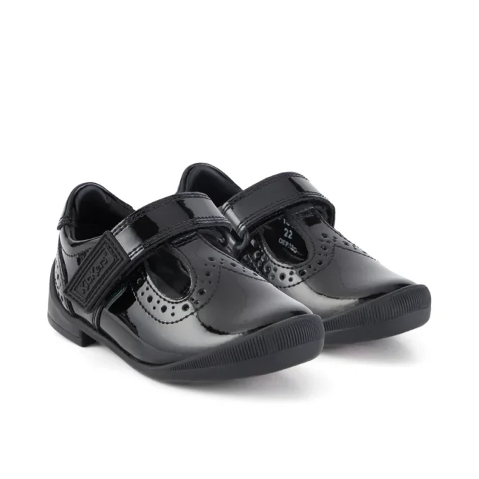 Bebek Kızlar Bridie Brogue T-Vel Siyah Suni Deri