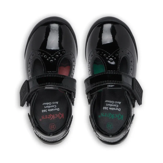 Bebek Kızlar Bridie Brogue T-Vel Siyah Suni Deri