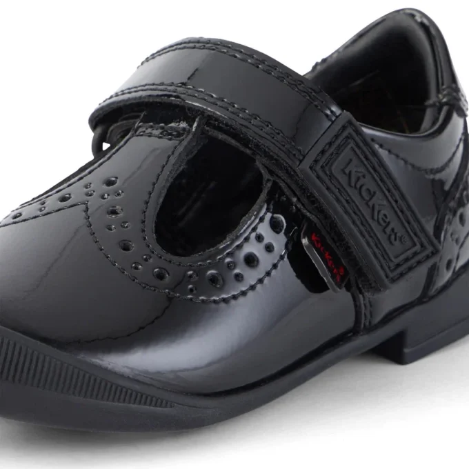 Bebek Kızlar Bridie Brogue T-Vel Siyah Suni Deri