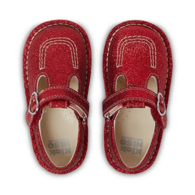 Bebek Unisex Kick T-Bar Glitter Ayakkabılar Kırmızı