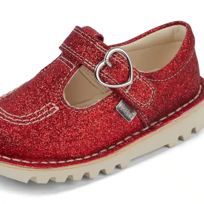 Bebek Unisex Kick T-Bar Glitter Ayakkabılar Kırmızı