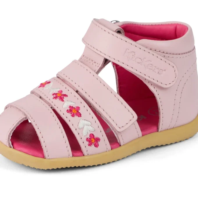 Bebek Wriggle Çiçekli Sandalet Deri Pembe