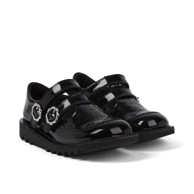 Junior Kız Kick T-Bar Meadow Siyah Suni Deri