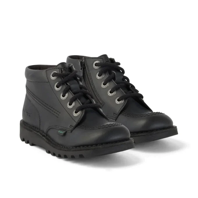 Junior Unisex Kick Hi Zip Deri Alternatif Siyah