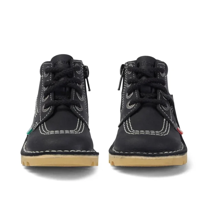 Junior Unisex Kick Hi Zip Deri Siyah/Beyaz