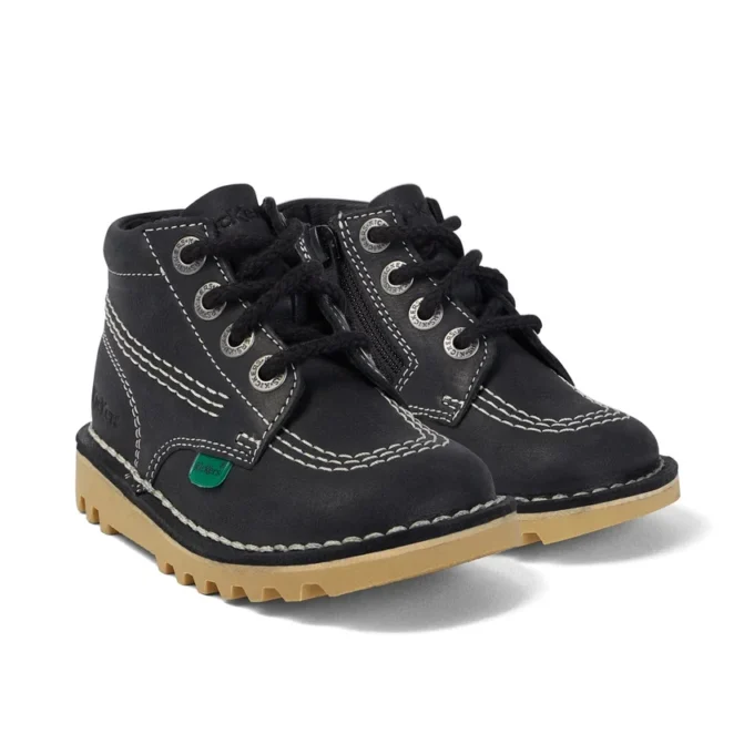 Junior Unisex Kick Hi Zip Deri Siyah/Beyaz
