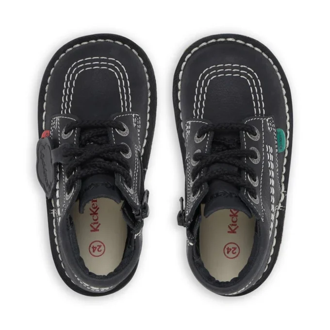 Junior Unisex Kick Hi Zip Deri Siyah/Beyaz