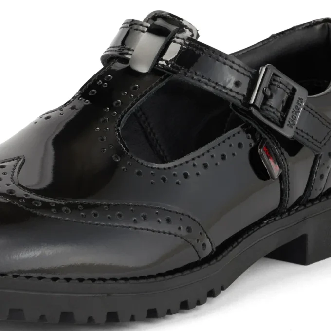 Kız Çocuk Lachly Brogue T-Bar Siyah Suni Deri