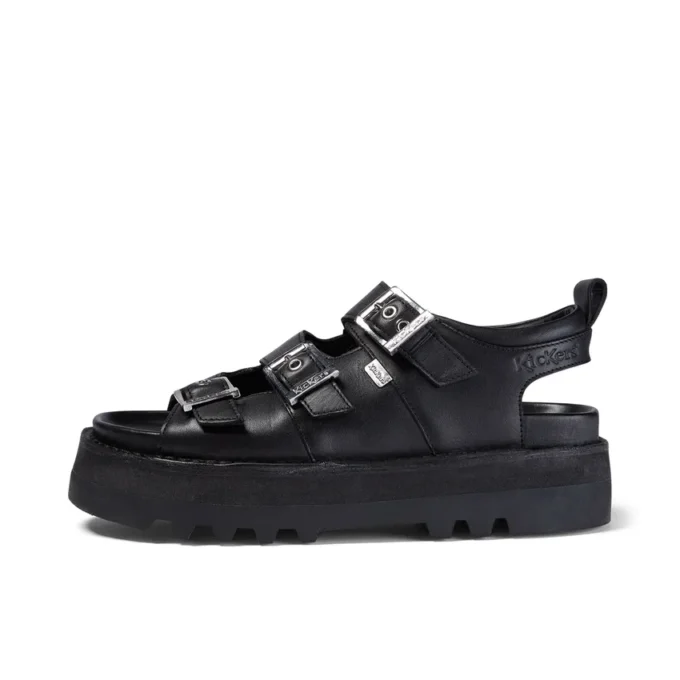 Yetişkin Kadın Knox Lo Buckle Deri Sandalet Siyah