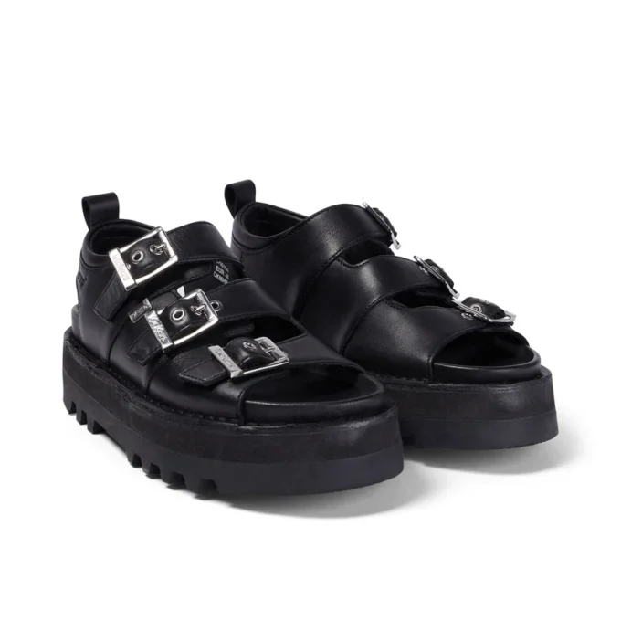 Yetişkin Kadın Knox Lo Buckle Deri Sandalet Siyah