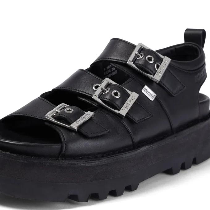 Yetişkin Kadın Knox Lo Buckle Deri Sandalet Siyah