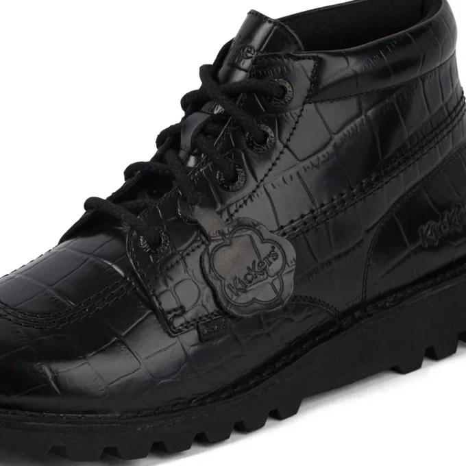 Yetişkin Unisex Kick Hi Croc Deri Botlar Siyah