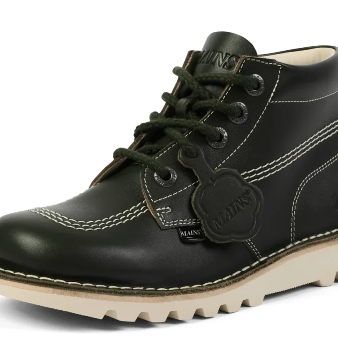 Yetişkin Unisex Kick Hi Damarlı Deri Mains Koyu Yeşil